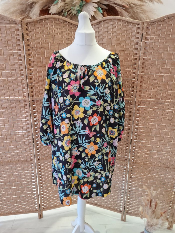 J Crew Black Floral Tunic Dress XL