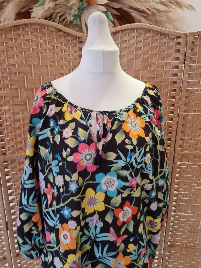 J Crew Black Floral Tunic Dress XL