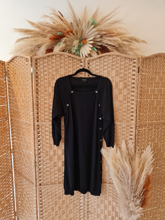 Jaeger Black Button Front Dress Size L