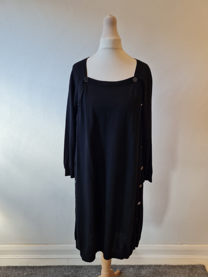 Jaeger Black Button Front Dress Size L