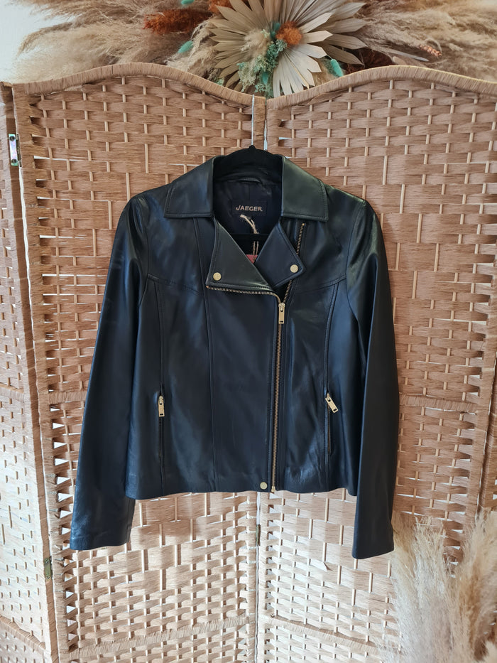 Jaeger black leather biker jacket 10