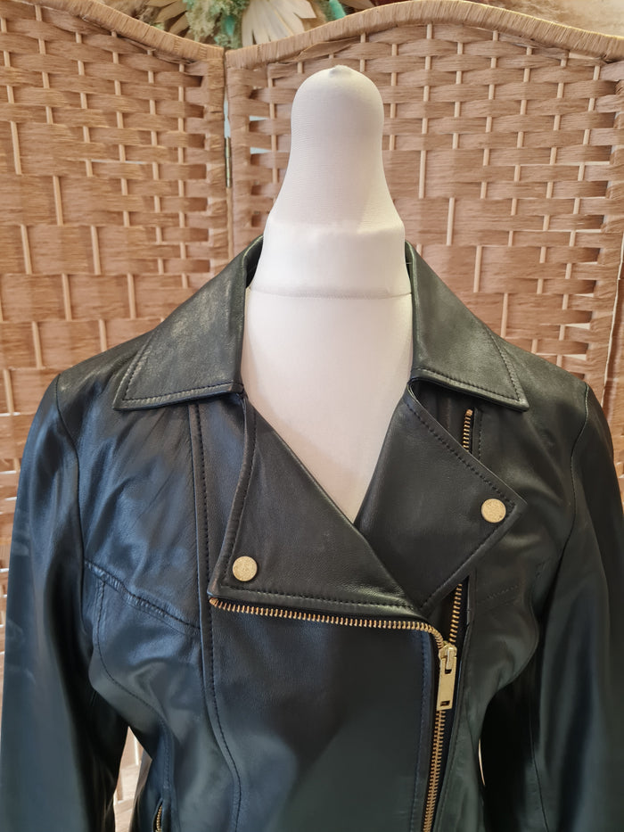 Jaeger black leather biker jacket 10