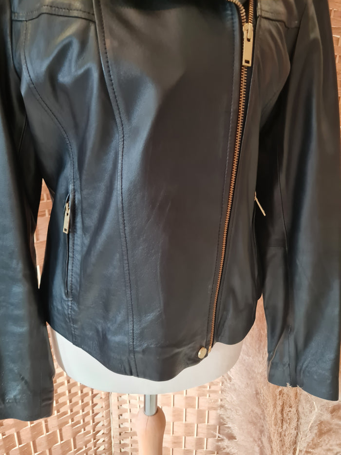 Jaeger black leather biker jacket 10