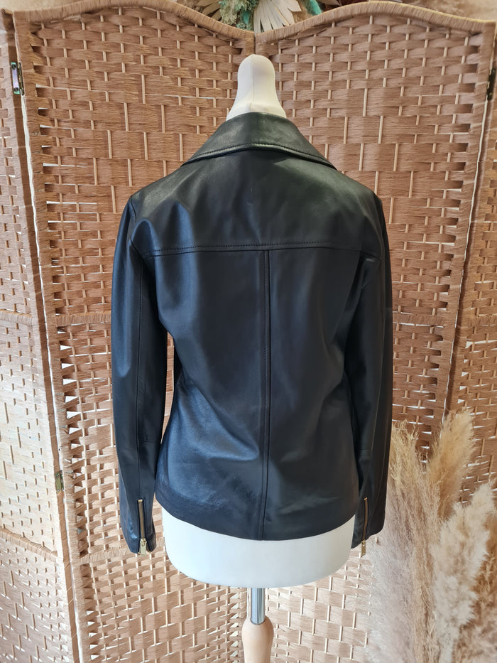 Jaeger black leather biker jacket 10