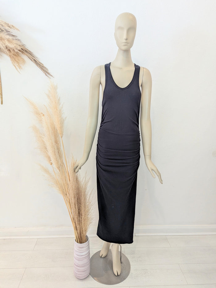 James Perse Black Cotton Ruched Maxi