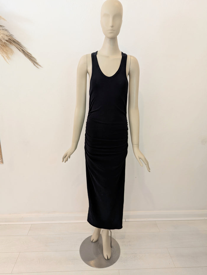 James Perse Black Cotton Ruched Maxi