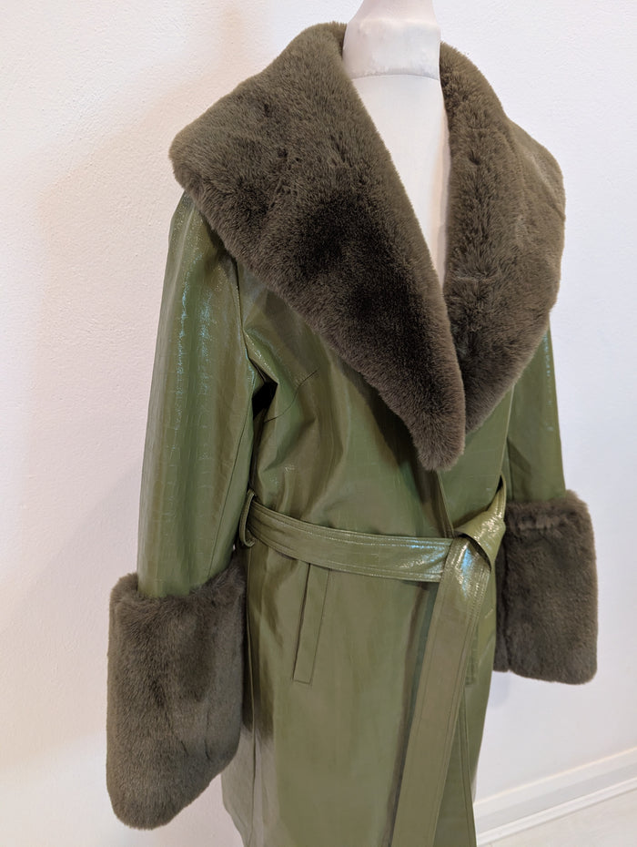 Jayley green croc coat with fur S