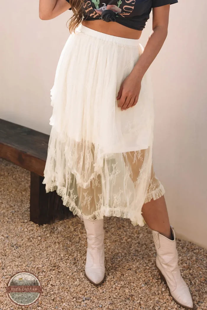 Juniper Blvd Lace Cascading Tiered High Waisted Maxi Skirt JB721938 front view