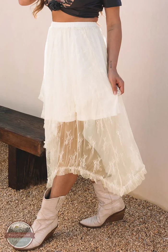 Juniper Blvd Lace Cascading Tiered High Waisted Maxi Skirt JB721938 side view