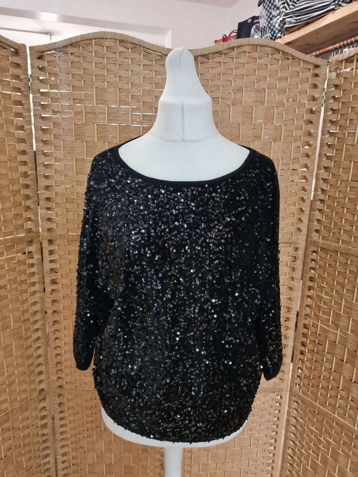 Jigsaw Black Sequin Top L