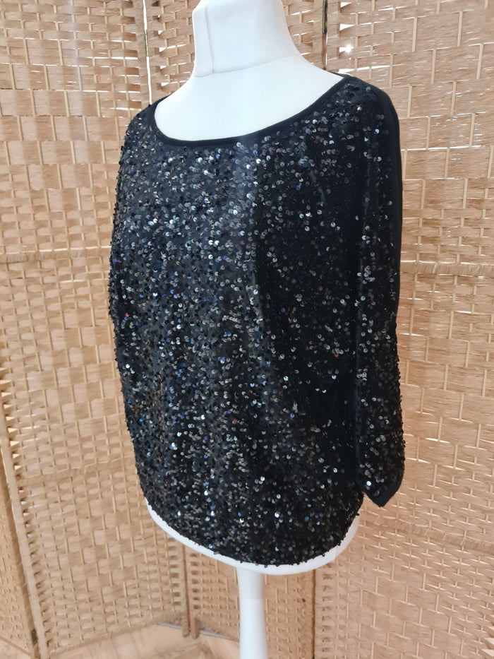Jigsaw Black Sequin Top L