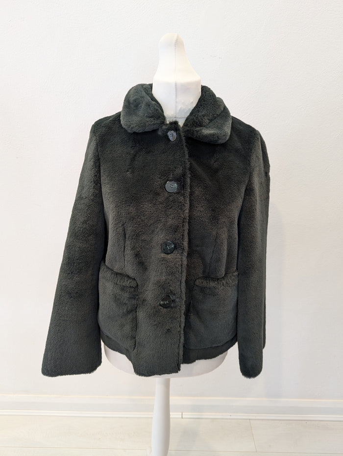 Jigsaw Green Faux Fur Jacket M