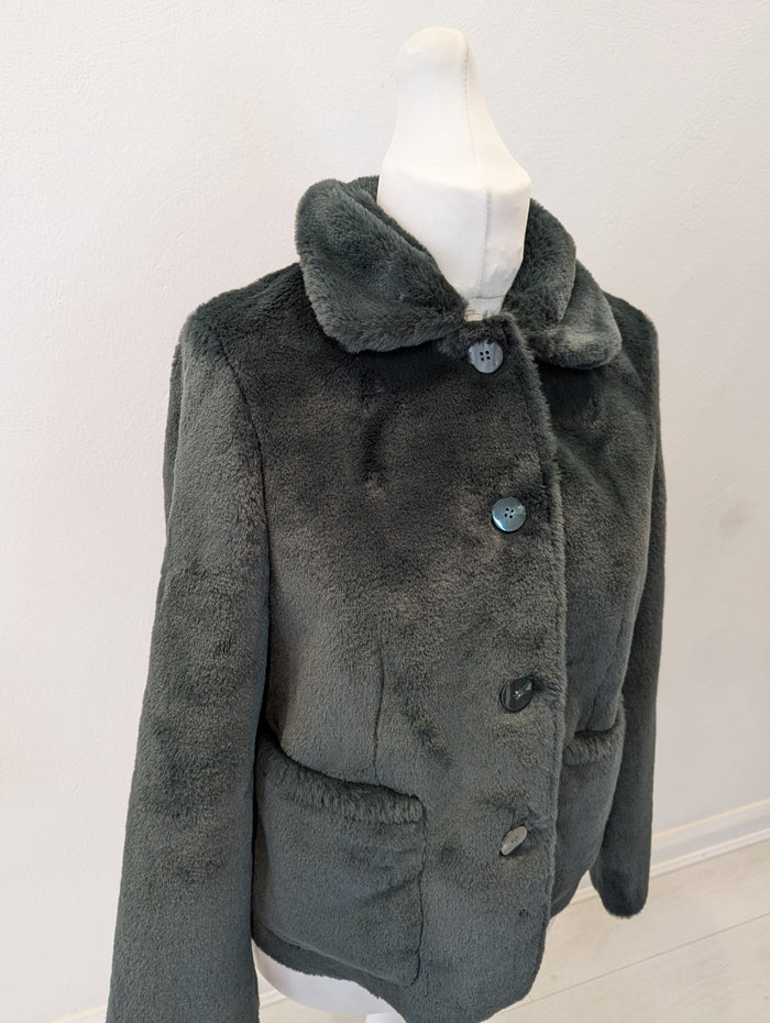 Jigsaw Green Faux Fur Jacket M