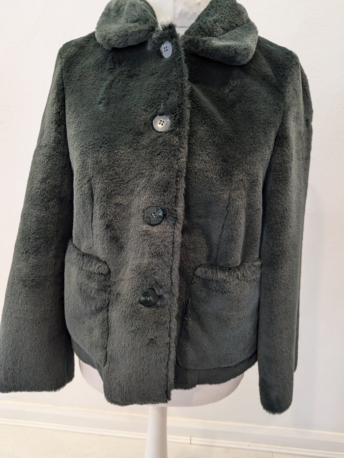 Jigsaw Green Faux Fur Jacket M