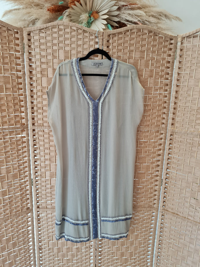 Jigsaw Grey Chiffon Sequin Dress with Slip Size Large