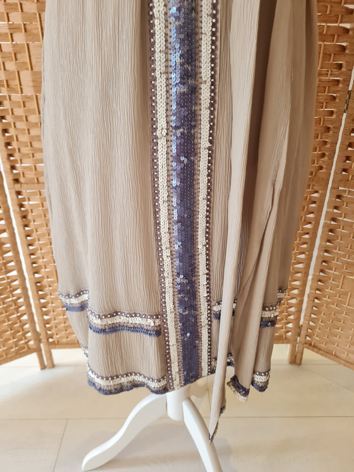 Jigsaw Grey Chiffon Sequin Dress with Slip Size Large