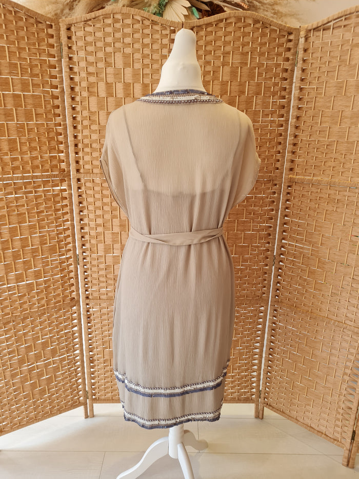 Jigsaw Grey Chiffon Sequin Dress with Slip Size Large
