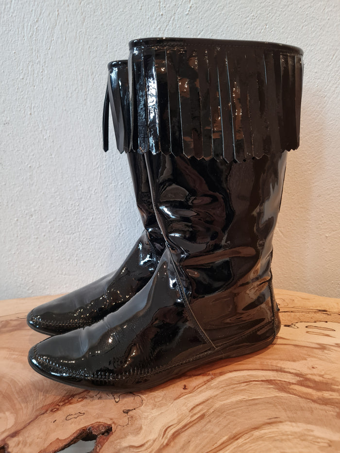 Jimmy Choo Patent Fringe boots 5.5