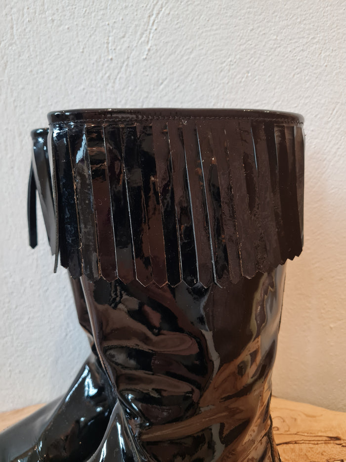 Jimmy Choo Patent Fringe boots 5.5