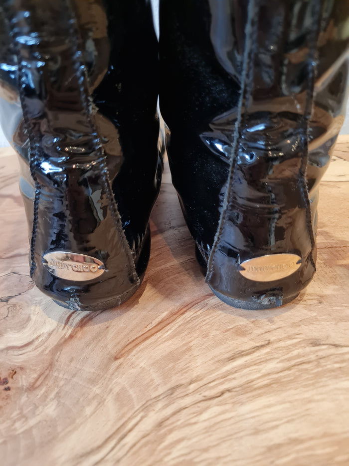 Jimmy Choo Patent Fringe boots 5.5