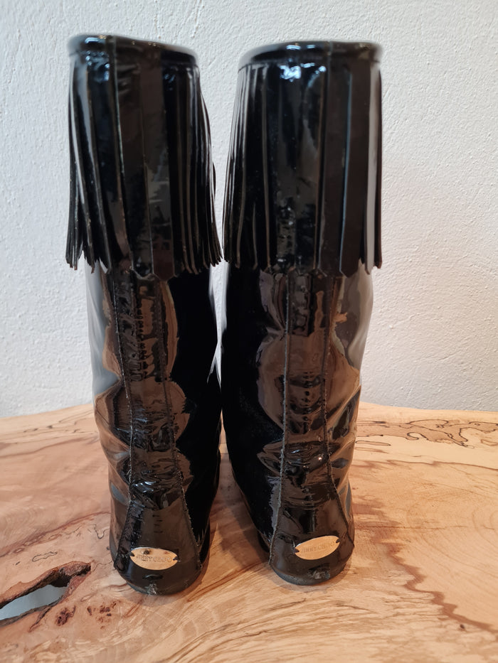 Jimmy Choo Patent Fringe boots 5.5
