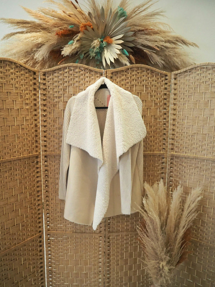 Joan Vass Cream Suede/Sheepskin Cardigan L