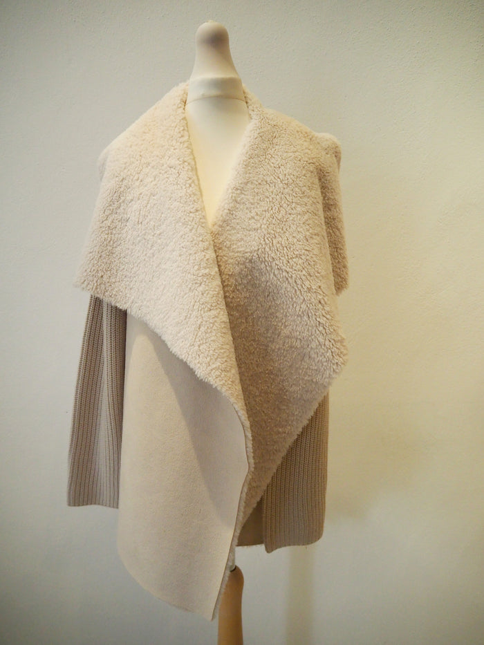 Joan Vass Cream Suede/Sheepskin Cardigan L