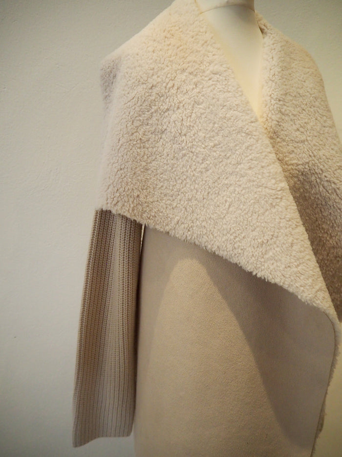 Joan Vass Cream Suede/Sheepskin Cardigan L
