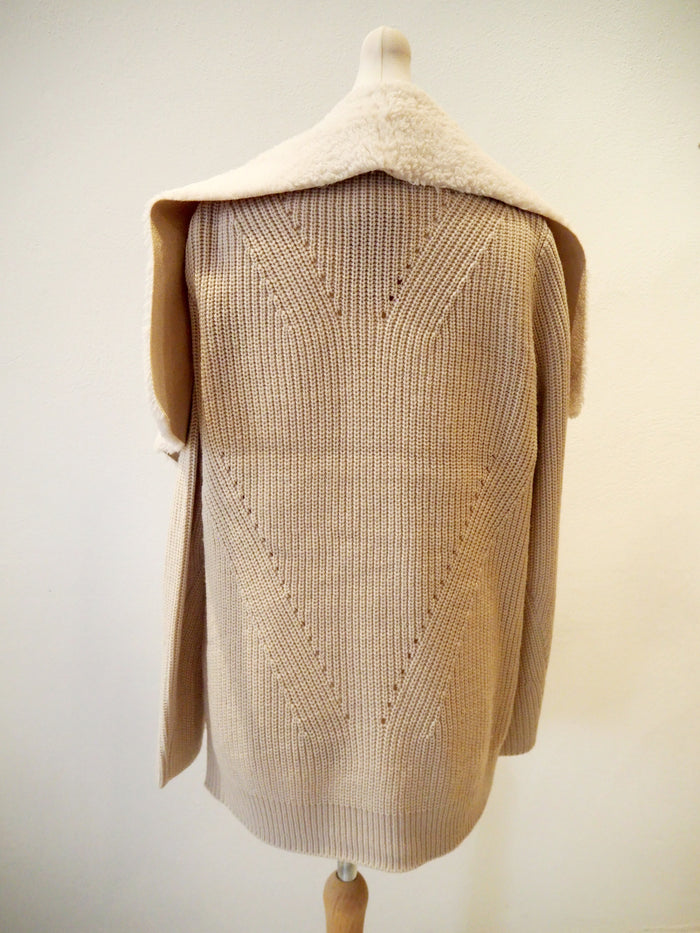 Joan Vass Cream Suede/Sheepskin Cardigan L