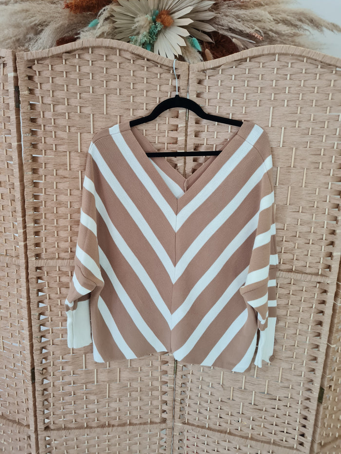 JQ By Jenerique Camel & Cream Cevron Jumper S/M