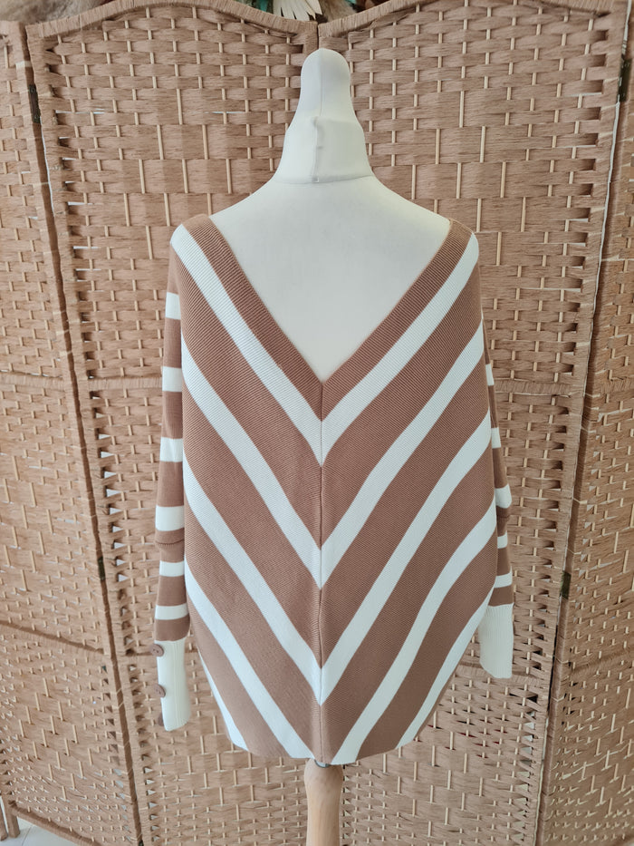 JQ By Jenerique Camel & Cream Cevron Jumper S/M