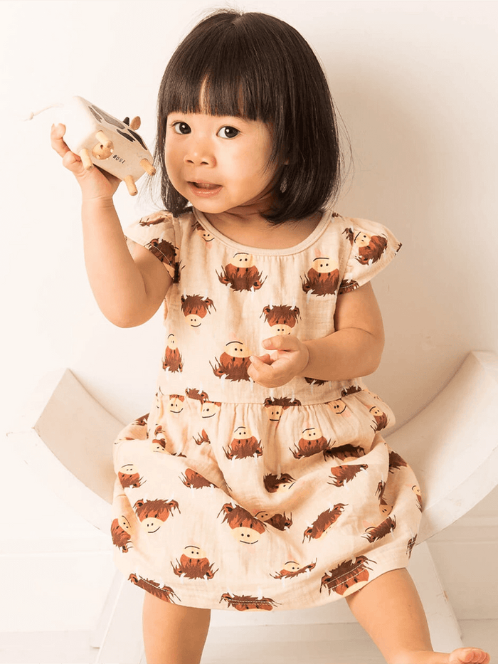 Junior Neutral Highland Cow Summer Dress