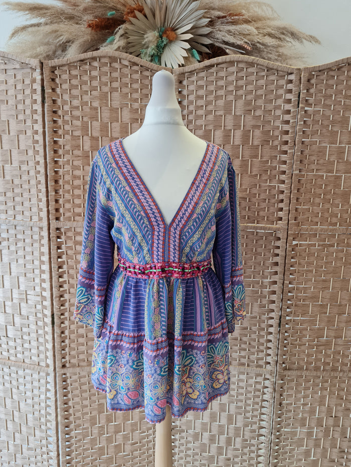 K Derhy Beaded Waist Silk Top Size L
