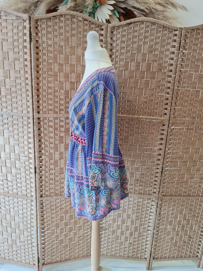 K Derhy Beaded Waist Silk Top Size L