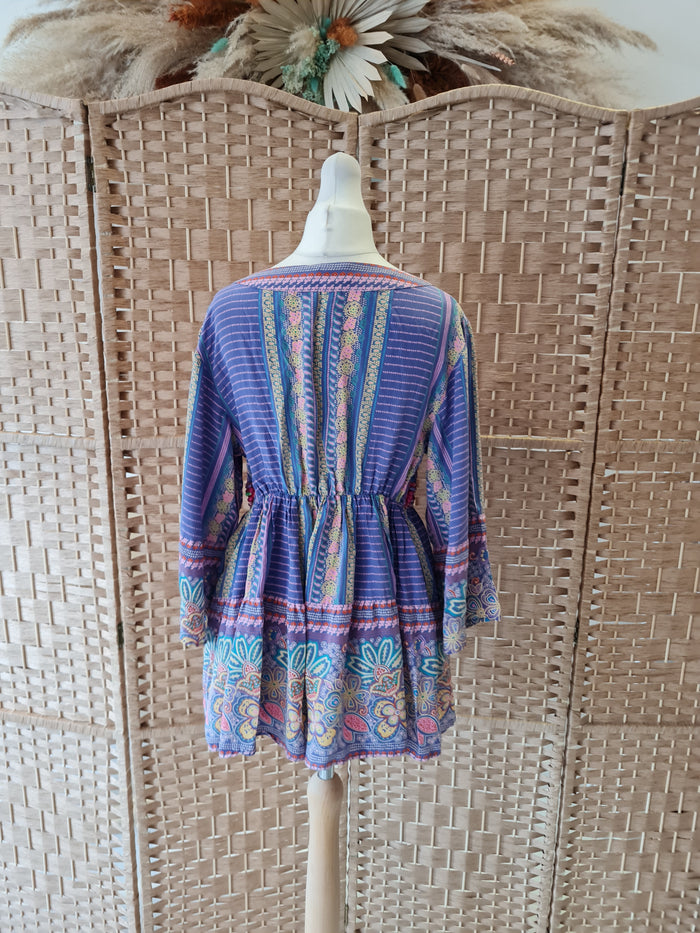 K Derhy Beaded Waist Silk Top Size L