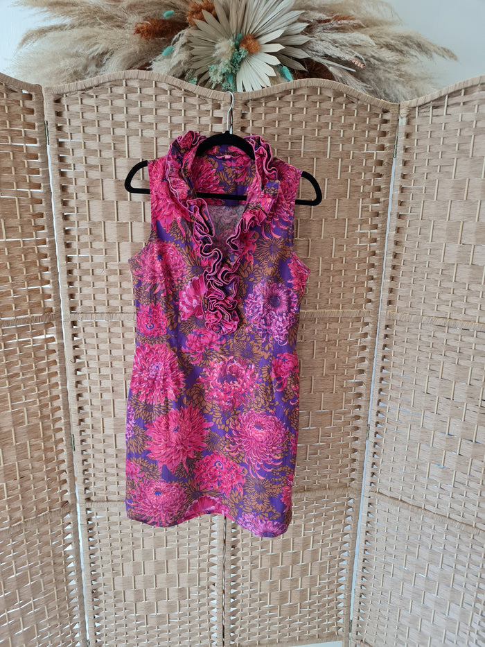 Kahyra Pink Ruffle Neck Shift Dress Size 12