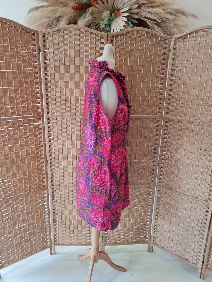 Kahyra Pink Ruffle Neck Shift Dress Size 12
