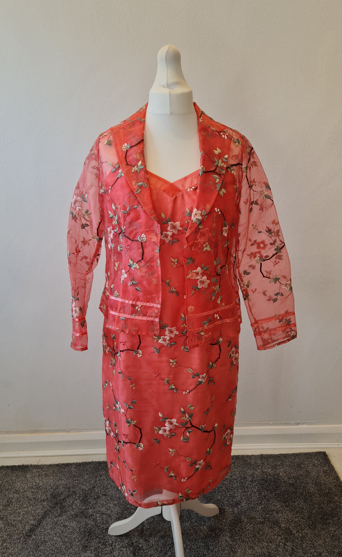 Kaliko Peach Floral Two Piece Dress Suit Size 12