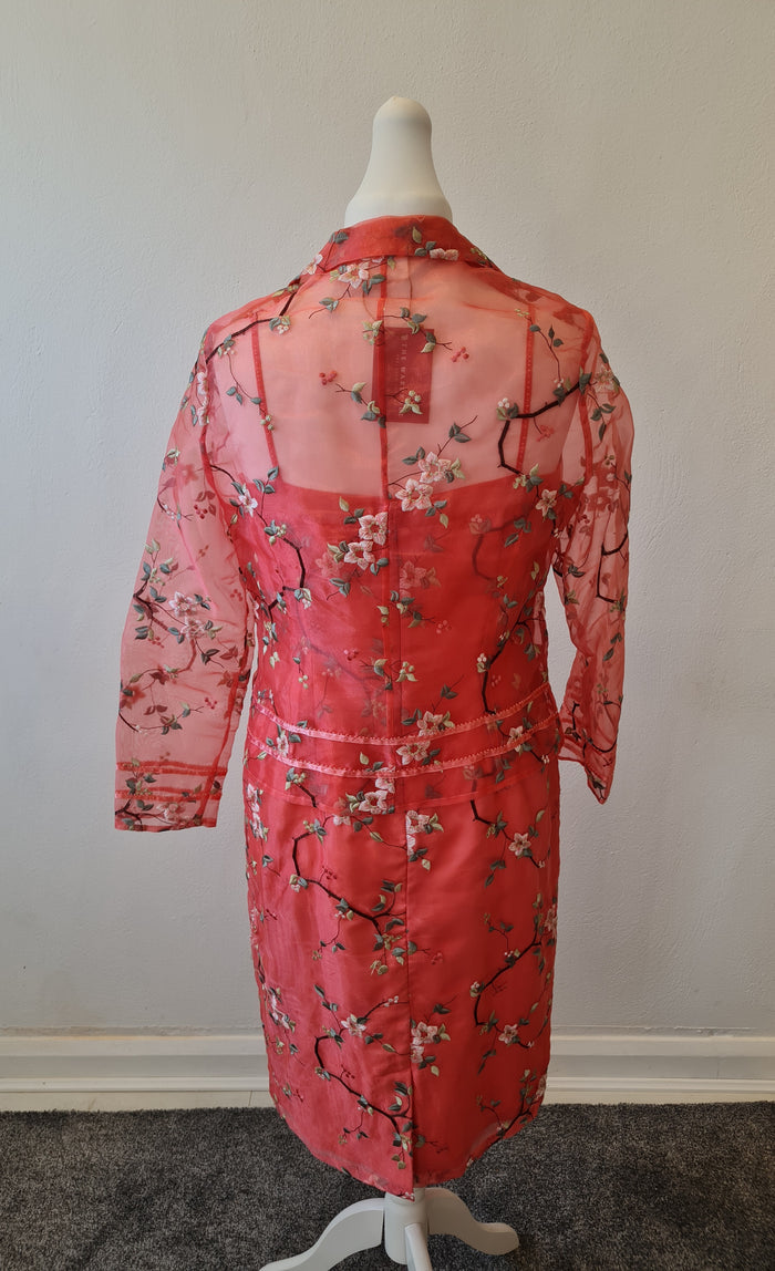 Kaliko Peach Floral Two Piece Dress Suit Size 12