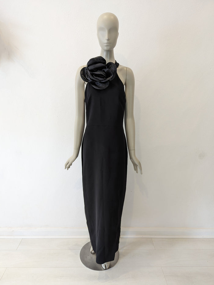 Karen Millen Black Flower Evening Dress 14 NEW