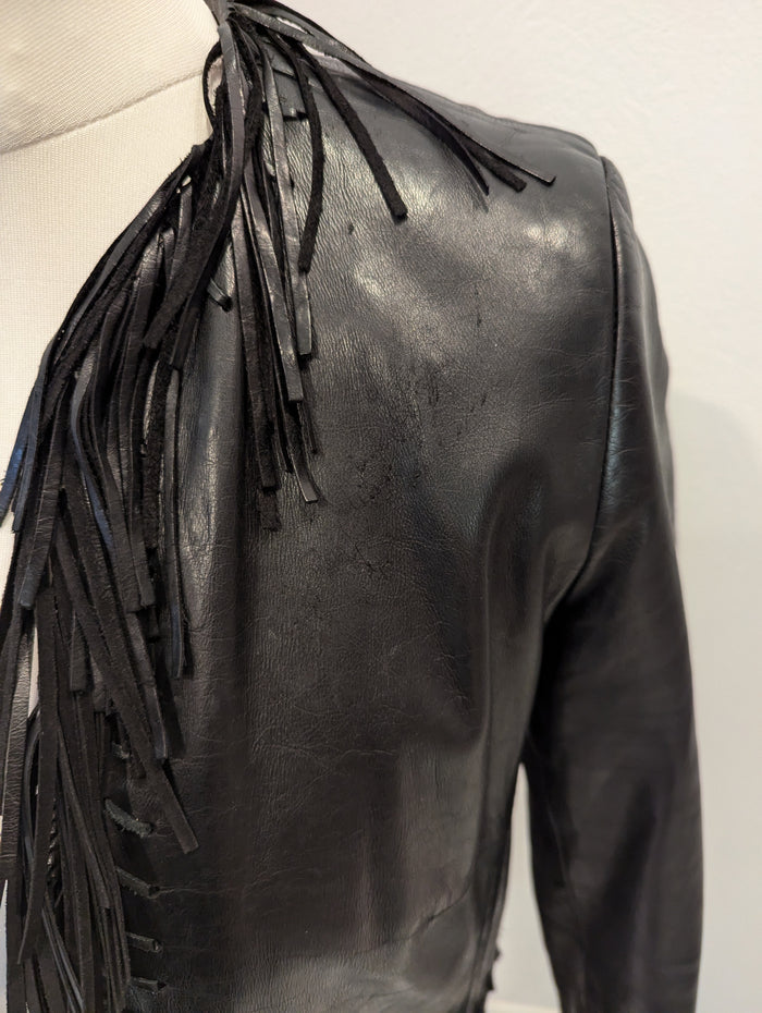 Karen Millen Black Leather Fringe Coat 10