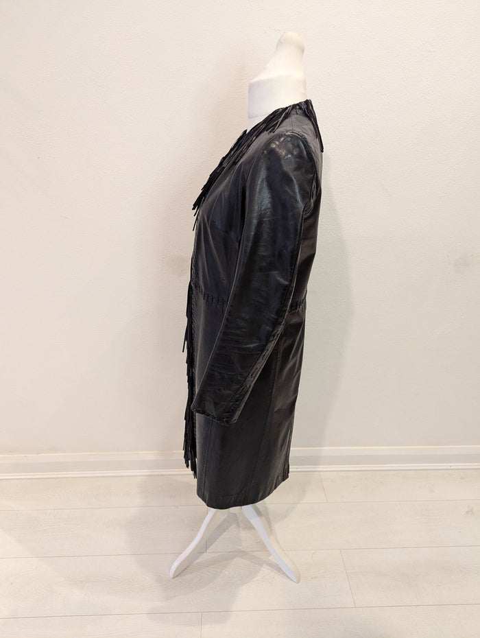 Karen Millen Black Leather Fringe Coat 10