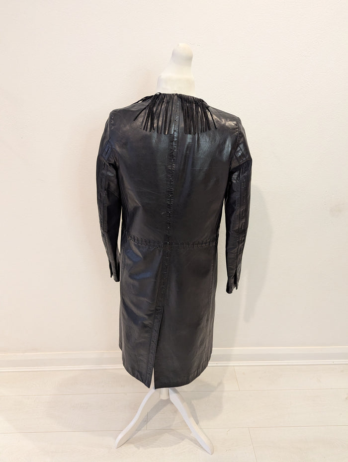 Karen Millen Black Leather Fringe Coat 10
