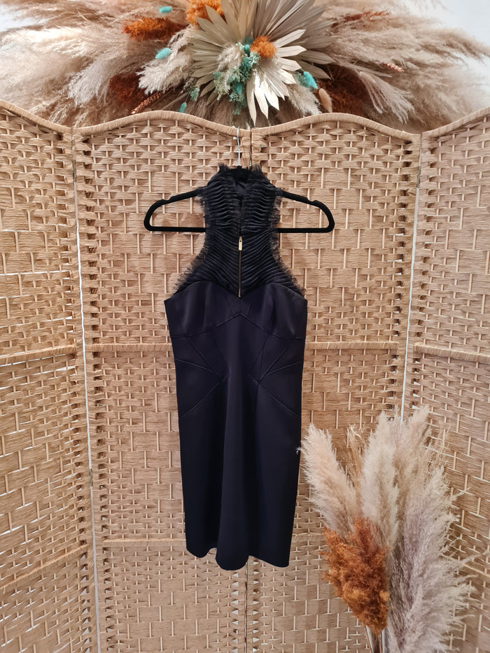 Karen Millen Black Ruffle Zip Neck Dress 10