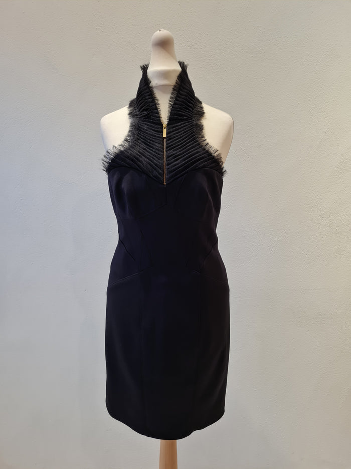 Karen Millen Black Ruffle Zip Neck Dress 10