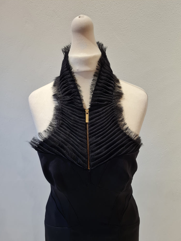 Karen Millen Black Ruffle Zip Neck Dress 10