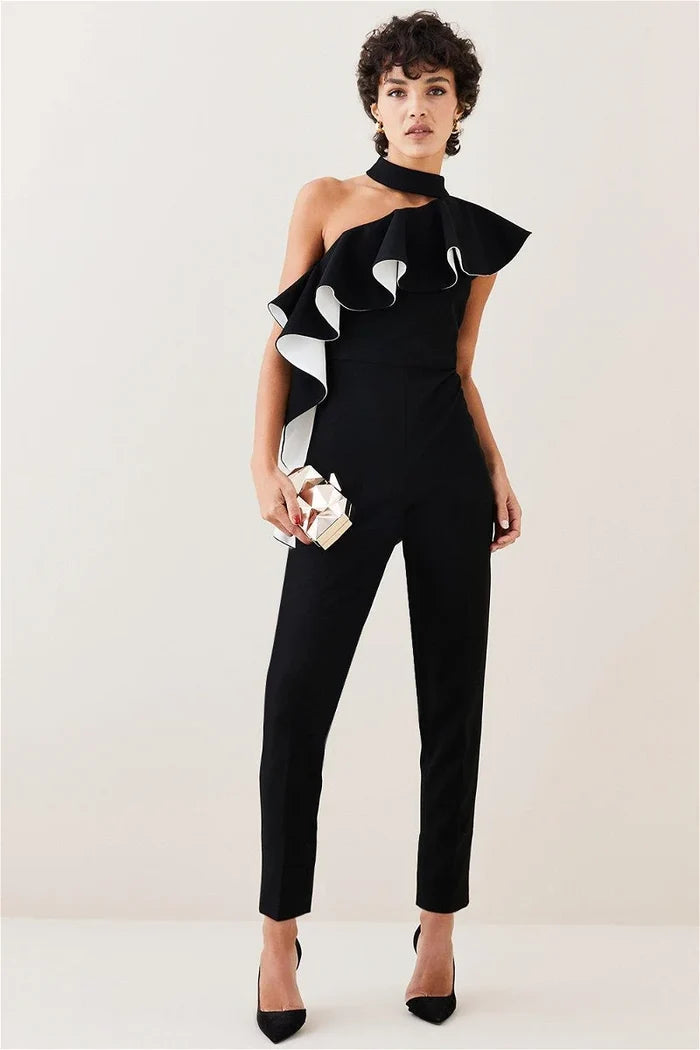 Karen Millen Black & White Halter Jumpsuit 14 NWT RRP £350