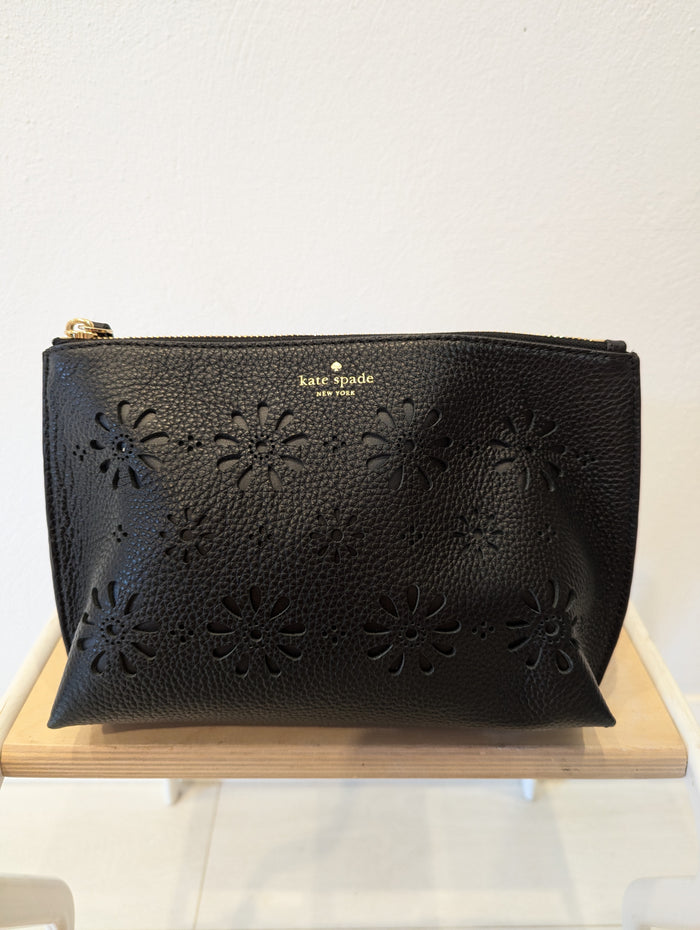 Kate Spade Black Floral Cosmetic Bag New