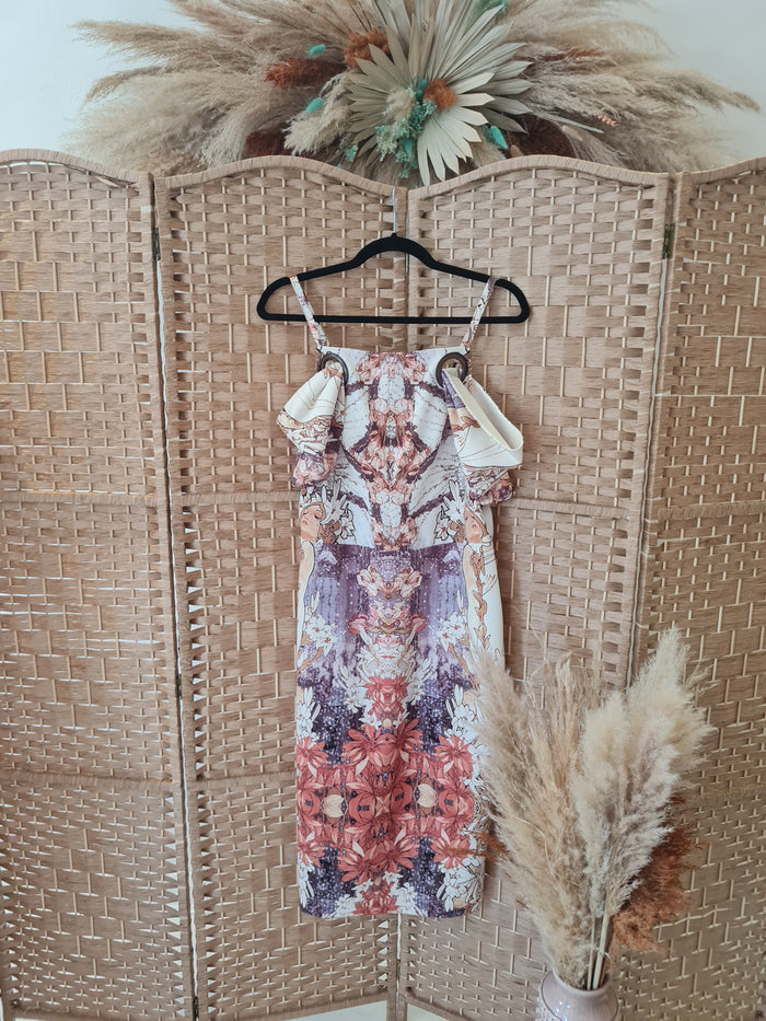 Kevan Jon Cream Multi print Dress 4