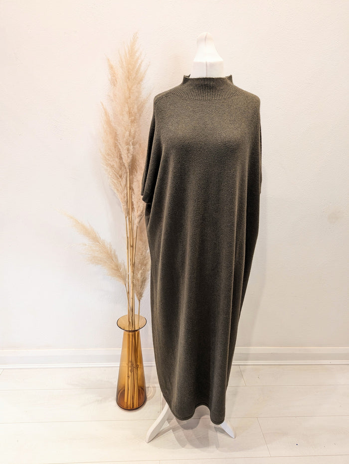 Khaki funnel neck knitted dress